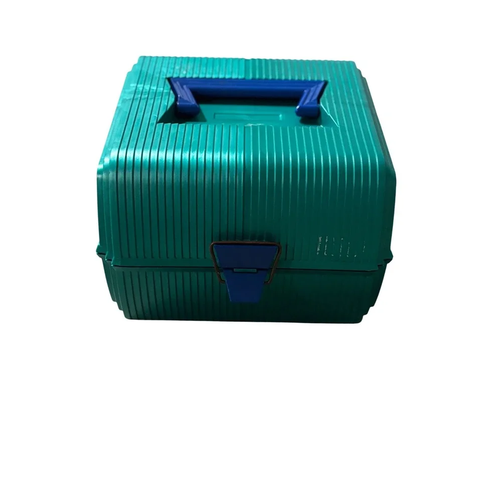 Vintage Sassaby Makeup Organizer‎ Case Teal Green Blue 90s Cosmetic Box Storage